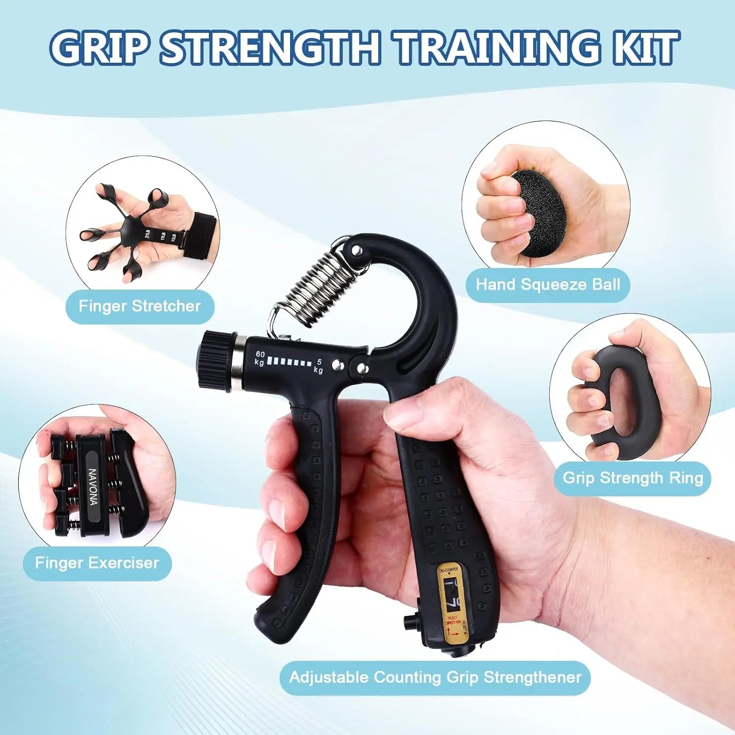 Hand Grip Trainer Kit – 4-in-1 Set for Forearm & Finger Strength
